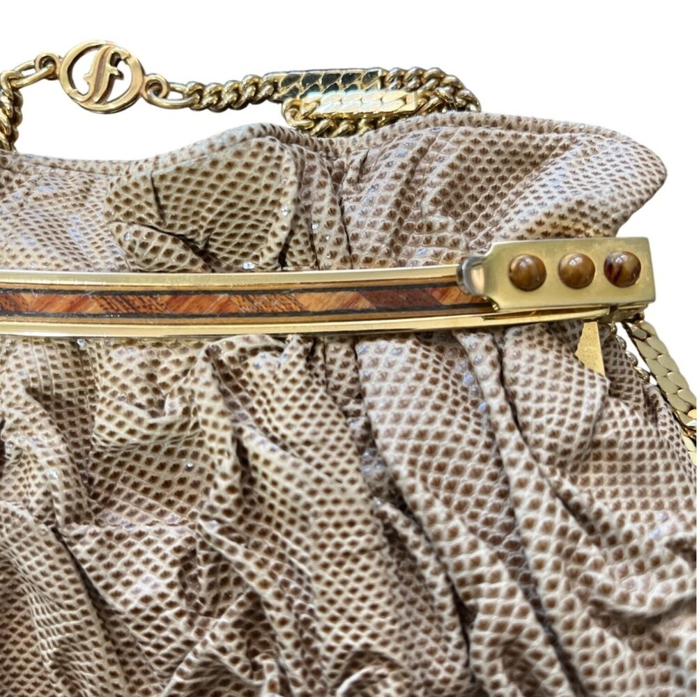 Vintage Carlo Fiori Snakeskin Evening Bag Chain-Strap Italy Convertible Clutch - Picture 2 of 7